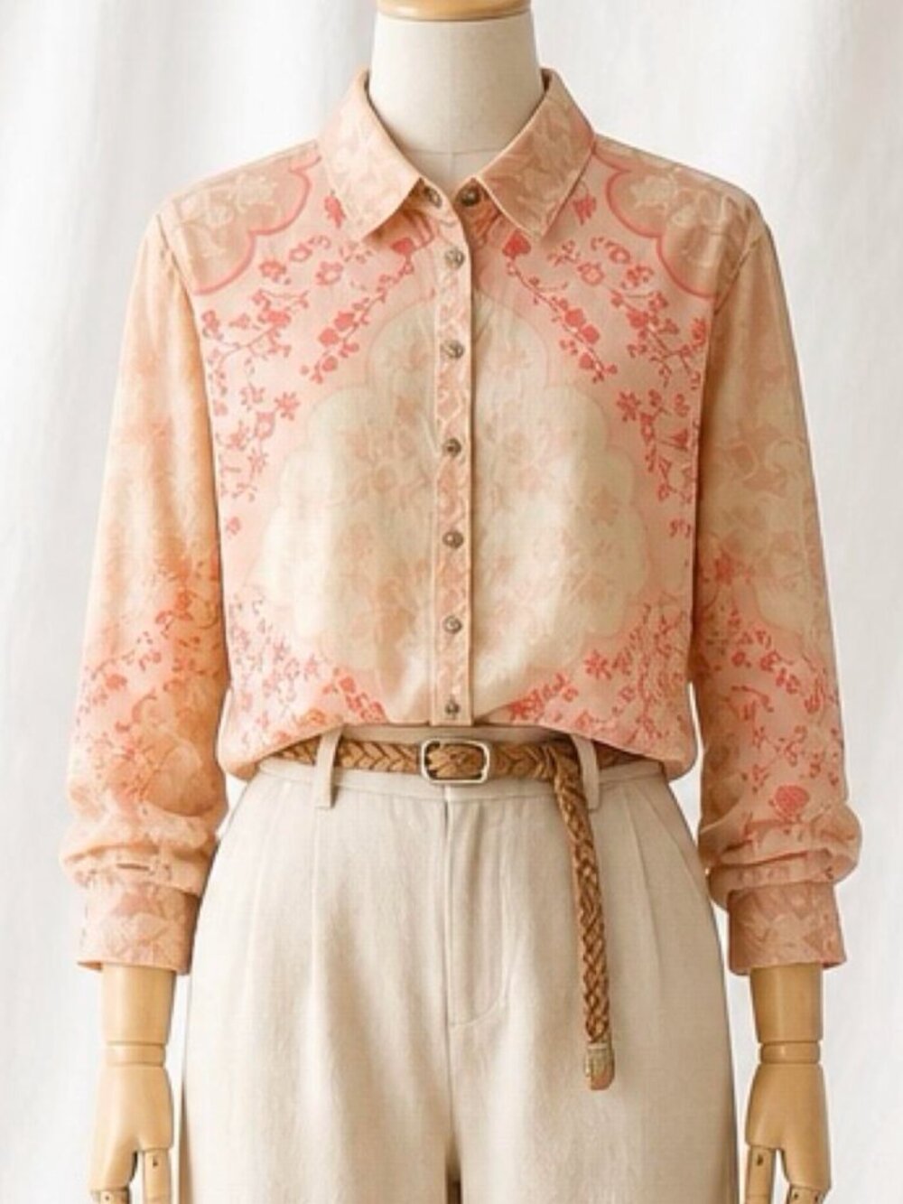 Rachel Zoe Linen Blend Boho Printed Button Down Shirt